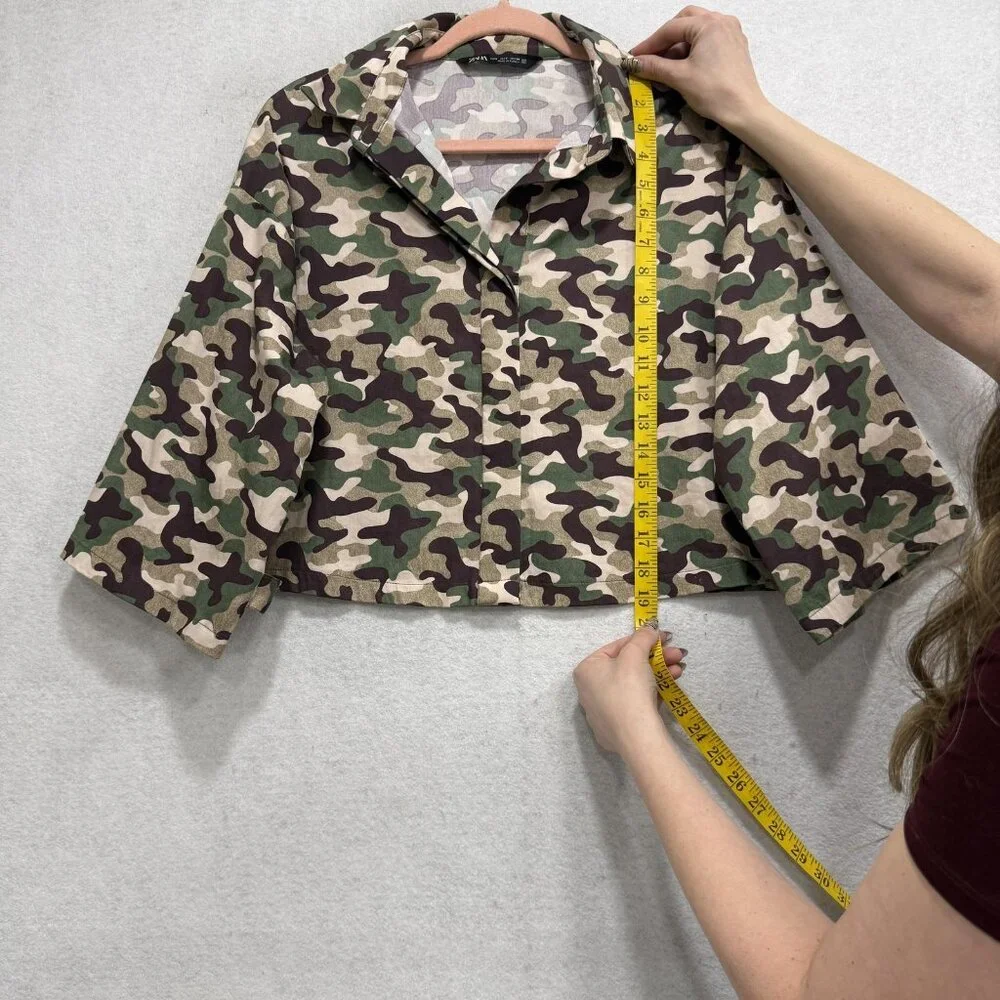 Zara Camo Shirt Skirt Set Womens XS Green Camouflage 2 Piece Military Utility - Picture 5 of 16